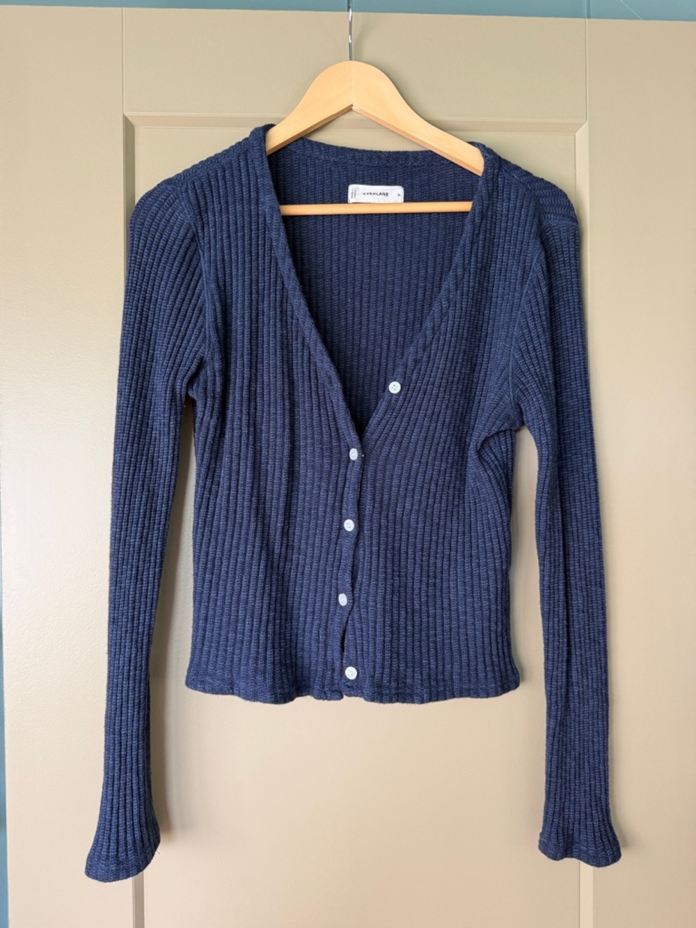 Everlane Navy Ribbed V-Neck Button-Front Cardigan